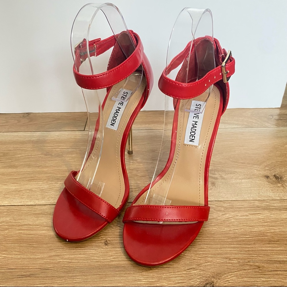 Steve Madden Rebuttle Red High Heel Ankle Strap Stiletto Sandal - Picture 4 of 11